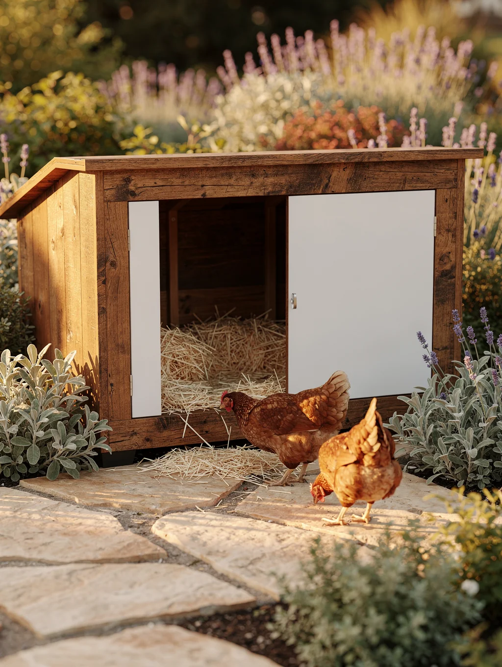 Modern backyard chicken coop setup